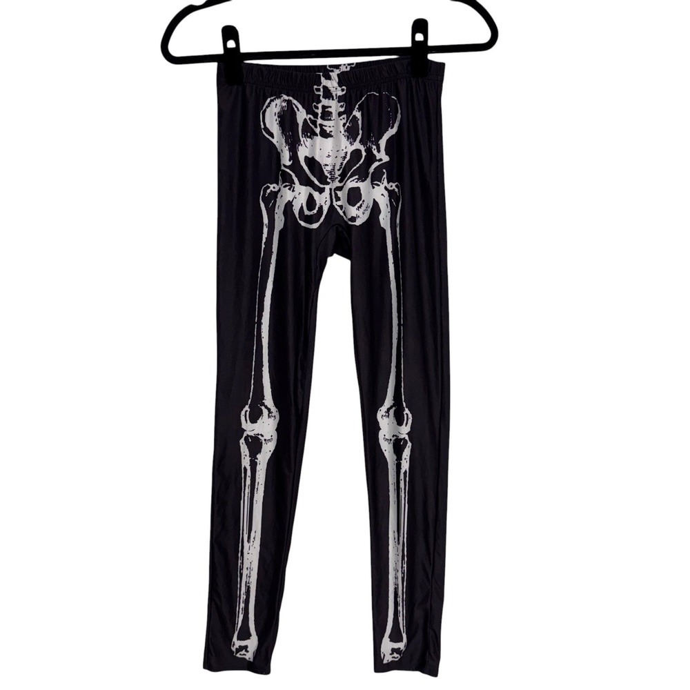 Body Rage X-Ray-Style Skeleton Leggings, Size Large, Elastic Waist Black & White